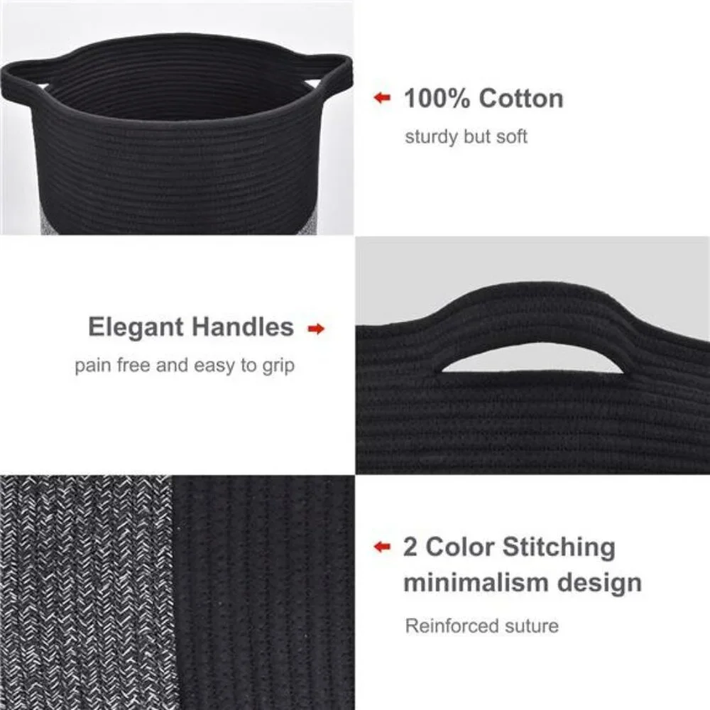 Large laundry hamper woven cotton rope basket 72L toy clothes blanket storage bi